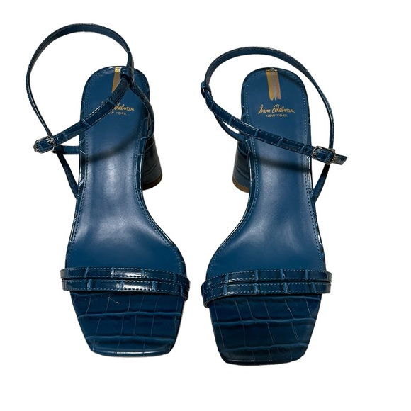 SAM EDELMAN Heels Kit Slingback Block Heel Sandal Wild Indigo Croc Embossed - Picture 3 of 6